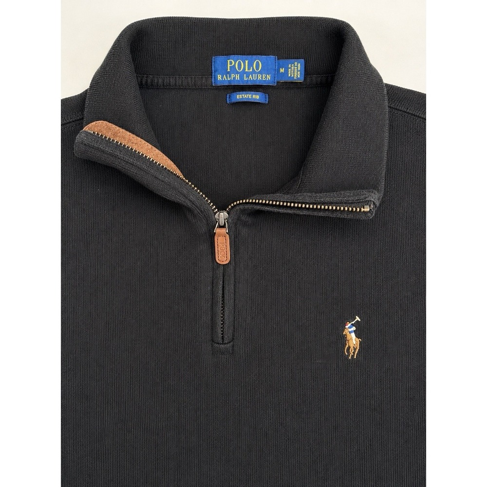 Polo Ralph Lauren Estate Rib Quarter Zip Pullover Men's M Black Cotton Pony